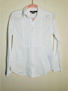 Ralph Lauren White Cotton Button Down Top With Lace Detail Size Small
